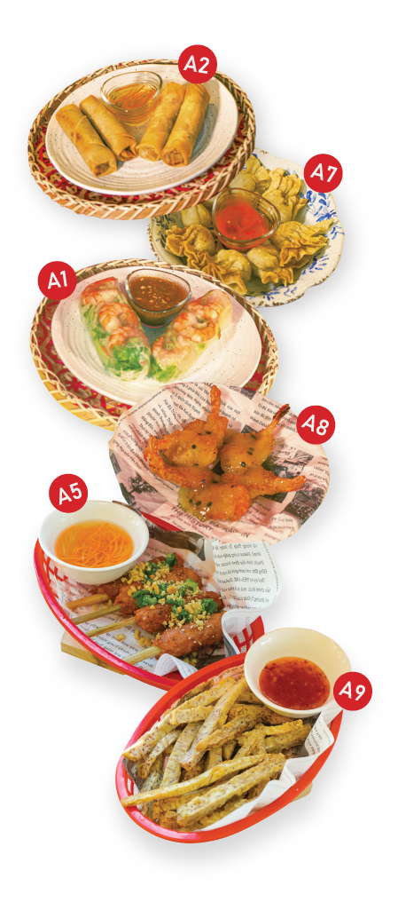 Appetizer section includes spring rolls, deep-fried wontons, salad rolls, passionfruit deep-fried shrimps, taro fries