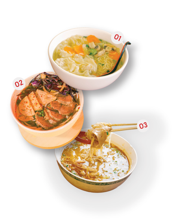 Other Soup section includes wonton soup with egg noodles, hue beef noodle soup, peanut sate noodle soup and hot & sour tom yum noodle soup.