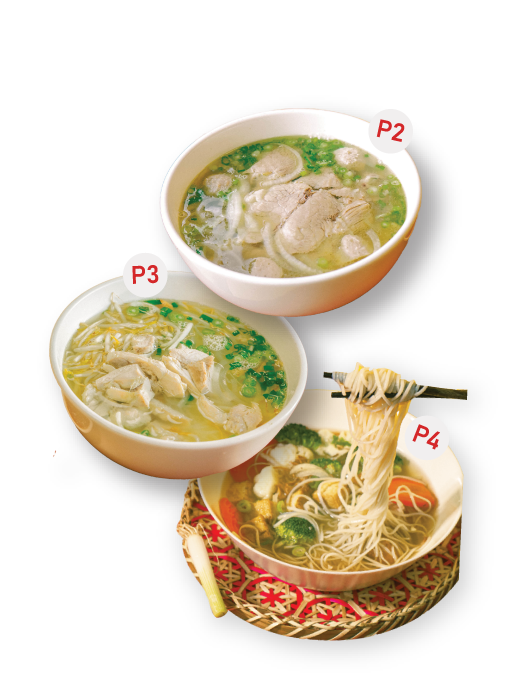 Pho section includes pho trio, chicken noodle soup and vegetarian noodle soup.